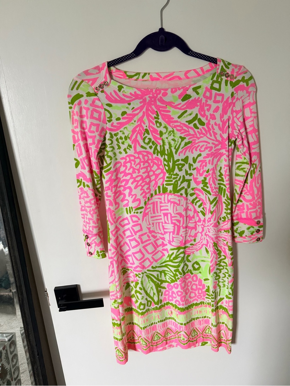 Lilly Pulitzer Pink and Lime Green Tropical Print Dress